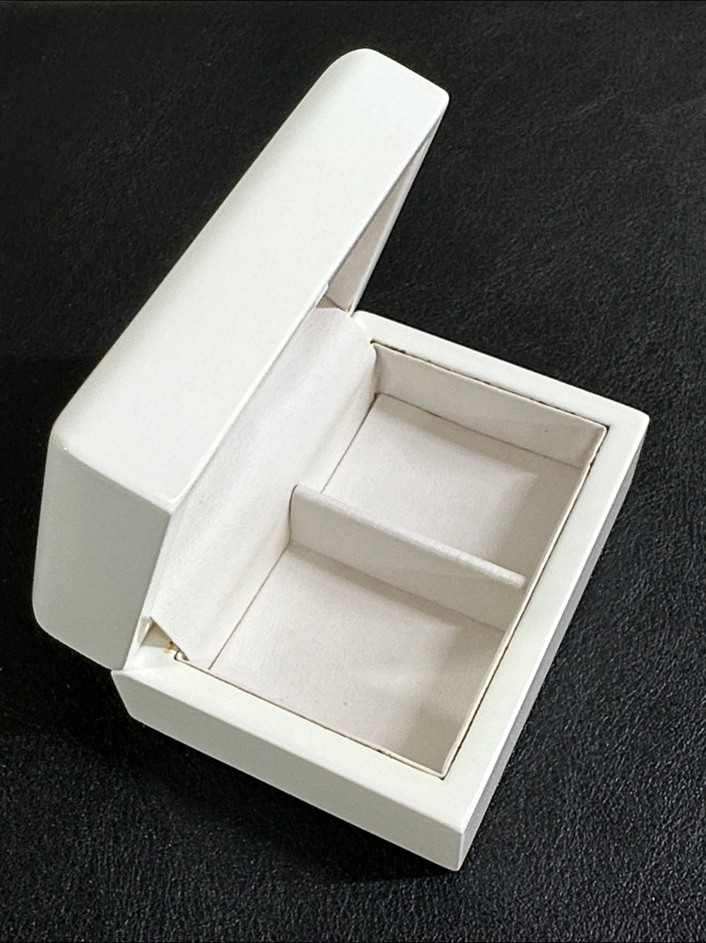 Premium White Lacquered Wooden Double Ring Box • Ring Bearer Box